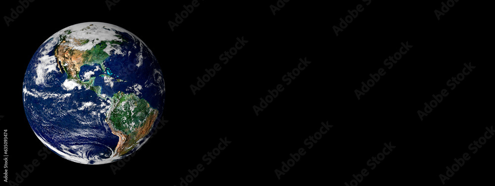 Sticker earth isolated on black background banner with copy space. elements of this image furnished by nasa