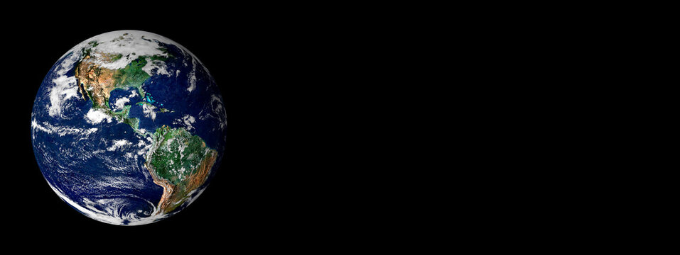 Earth isolated on black background banner with copy space. Elements of this image furnished by NASA