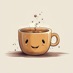 cute kawai coffee mug illustration| cartoon character| icon illustration| made with generative ai technology
