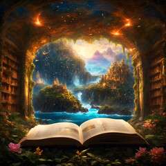 Another world filled with mythical, ancient relics and magical vegetation emerging from the pages of the book