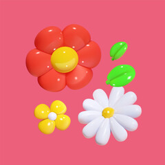 3d vector colorful flower collection. Nature elements isolated.