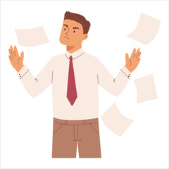 Angry official dressed man throwing documents