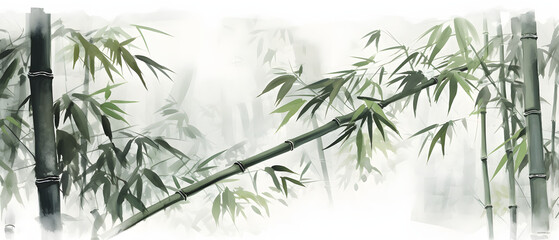 Fototapeta premium Japanese ink painting of a bamboo texture, double-exposure 