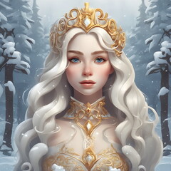Snow princess, illustration. Fantasy and fairy tale. Generative AI