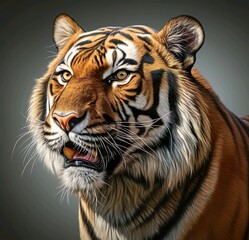 A tiger with a big mouth with black background