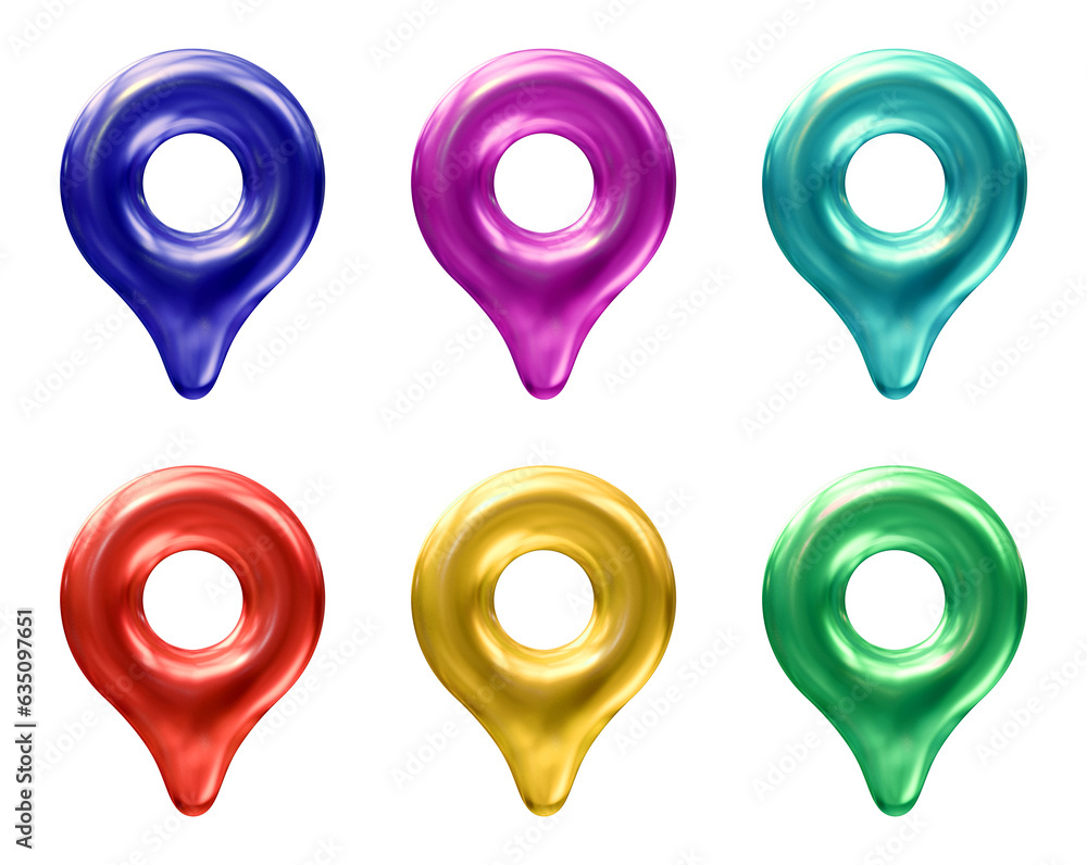 Poster set of location or map pin icon in 3d rendering isolated on transparent background for navigation, d