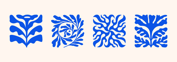 Vector illustration in simple Matisse naive and hippie groovy style, flowers and plants, floral botanic hand drawn design templates, frames and modern art prints, posters and placards