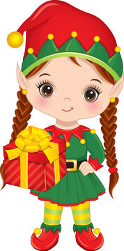 Vector Cartoon image of Cute Little Elf Girl