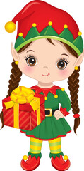 Vector Cartoon image of Cute Little Elf Girl