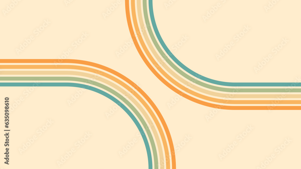 Wall mural abstract background of rainbow groovy wavy line design in 1970s hippie retro style. vector pattern r