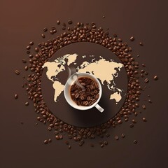 coffee cup and beans world map illustration represents international day of coffee