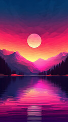 Purple and Orange Sunset. Digital illustration wallpaper