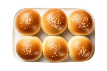 Bread rolls small buns isolated on white transparent background, PNG. Thanksgiving holiday dinner rolls top view
