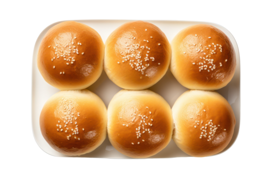 Bread rolls small buns isolated on white transparent background, PNG. Thanksgiving holiday dinner rolls top view