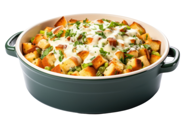 Turkey stuffing isolated on white transparent background, PNG. Thanksgiving holiday side dish 