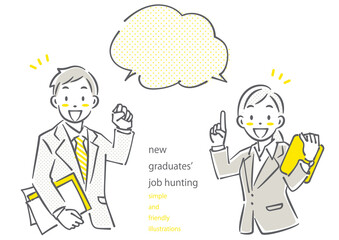 ポジティブな就活生　シンプルでお洒落な線画イラスト