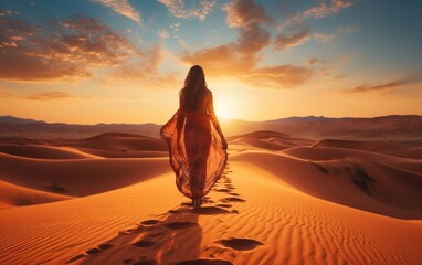 Women walk in a Desert. Generative AI