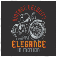 T-shirt or poster design with illustration of a motorcycle