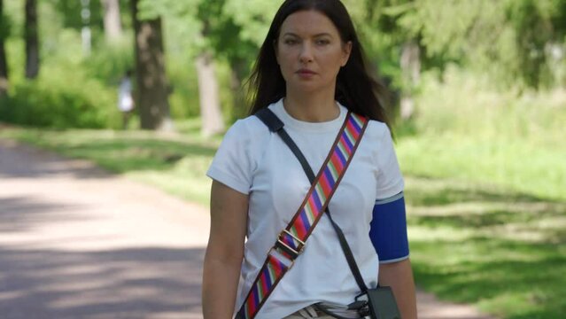 Holter monitor device and daily blood pressure recorder on human female body. Daily cardiogram monitoring. Health care and disease prevention