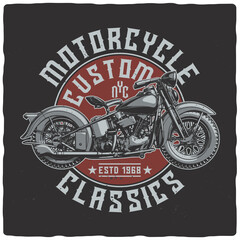 T-shirt or poster design with illustration of a motorcycle