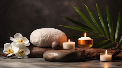 Fototapeta na wymiar SPA Still Life with Candles and Stones 