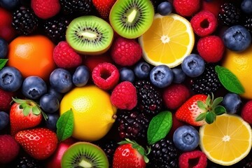 Obraz premium colorful mix of fresh fruits and berries