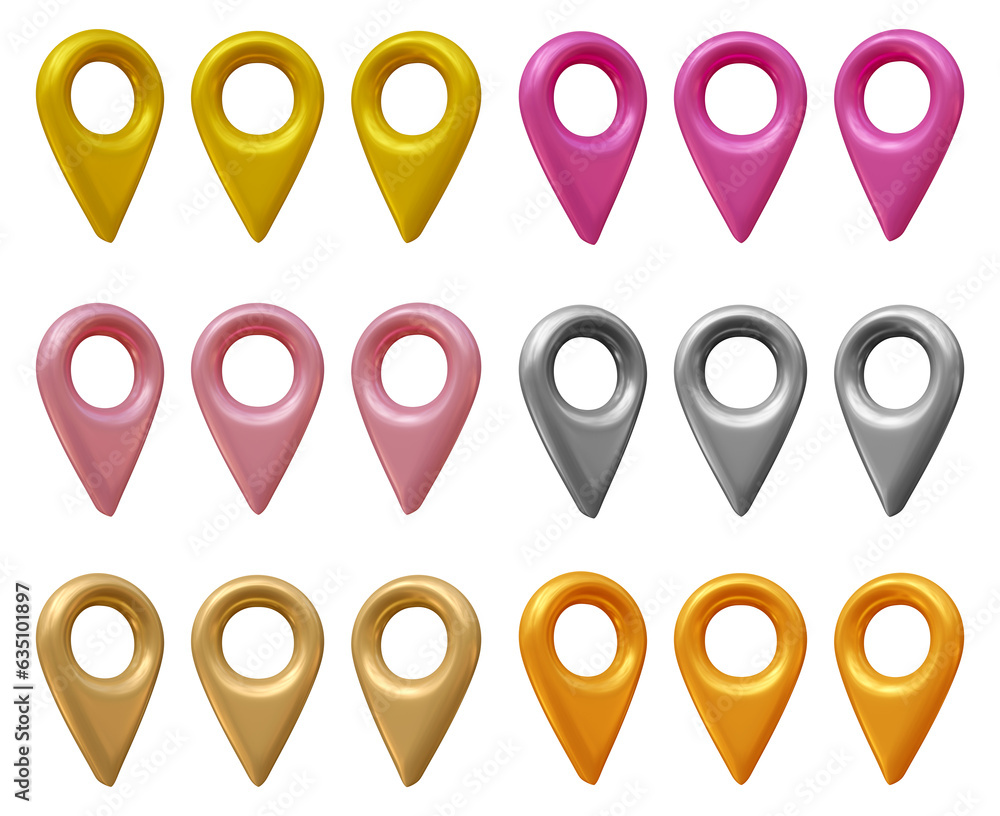 Poster set of location or map pin icon in 3d rendering isolated on transparent background for navigation, d