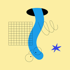 Geometric Funny Worm Character Looking Through and Out of Hole Vector Illustration