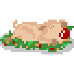 Barbecued suckling pig cartoon icon in pixel style