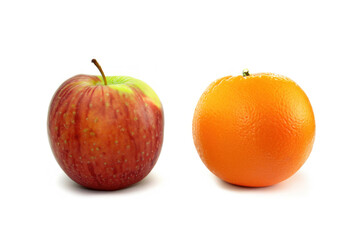 apple and orange, isolated on white, generative ai