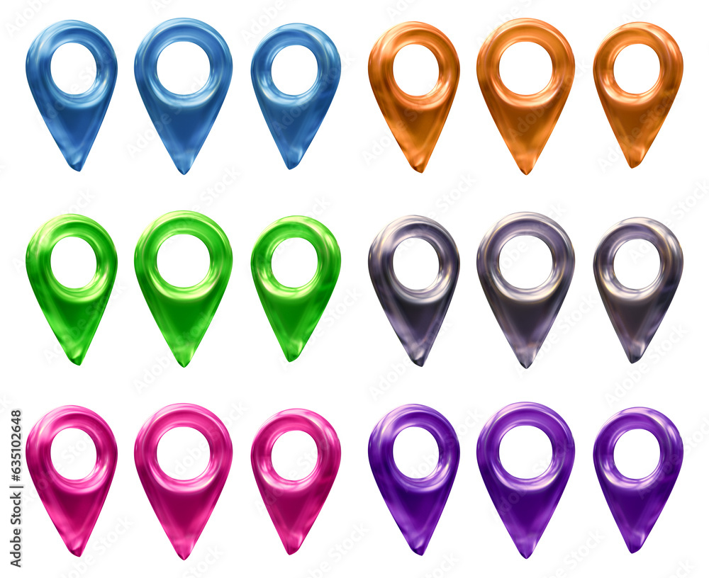 Poster set of location or map pin icon in 3d rendering isolated on transparent background for navigation, d