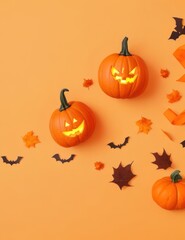 blank empty space halloween pumpkin on orange background.generative AI