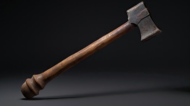 A rugged and rustic axe, with a wooden handle and iron blade, symbolizing strength, durability, and craftsmanship. Generative AI