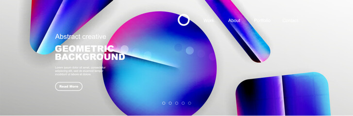 Geometric shapes composition geometric abstract background. 3D shadow effects and fluid gradients. Modern overlapping forms