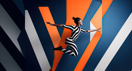 An acrobatic dancer shows her skill and courage in a geometric world