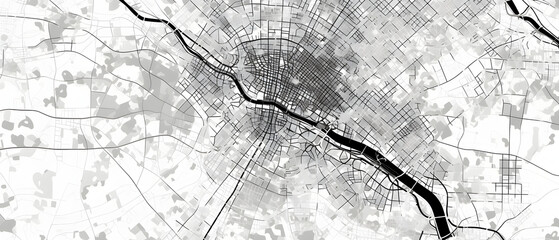 Monochrome City Map - Navigating Urban Geography in Black and White