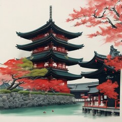 Fototapeta premium A traditional ink painting of Asakusa 