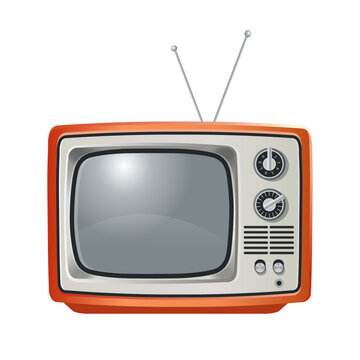 Orange retro tv, front view. Vector cartoon style.