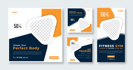 Gym Fitness Social Media Post for Online Marketing Promotion Banner, Story and Web Internet Ads Flyer