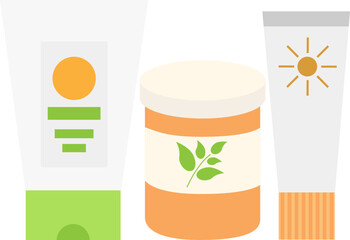 Vector illustration of sunscreen cream, herbal cream and ointment bottles