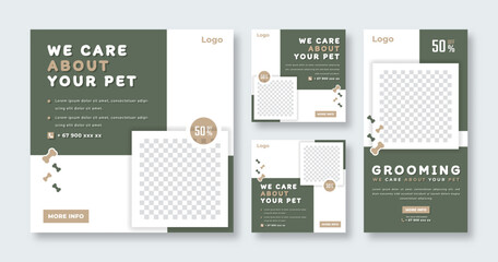 Animals Pet Care Social Media Post for Online Marketing Promotion Banner, Story and Web Internet Ads Flyer