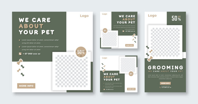 Animals Pet Care Social Media Post for Online Marketing Promotion Banner, Story and Web Internet Ads Flyer