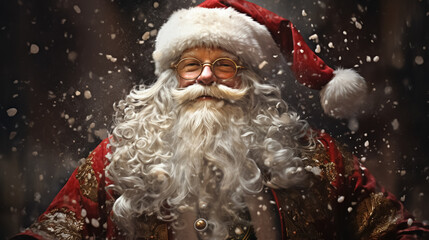 Natal Mágico: Papai Noel Feliz em Roupa Deslumbrante, Envolto por Flocos de Neve - Captura a Alegria Festiva!