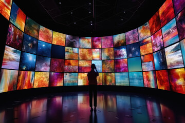Embrace the future of visual entertainment. Unveiling the ultimate wall of video screens for an immersive multimedia experience like never before. - obrazy, fototapety, plakaty