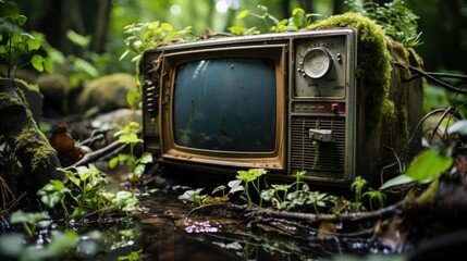 Abandoned old TV in nature, photography,