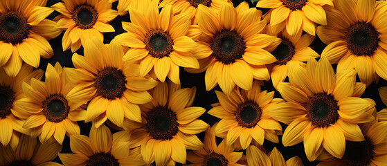 fondo de girasoles amarillos con centro de flor en marr&oacute;n, ilustraci&oacute;n de IA generativa