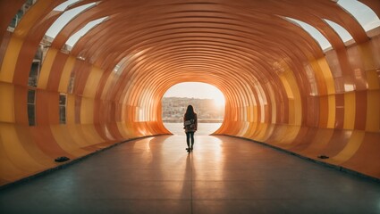 A person standing in the middle of a tunnel