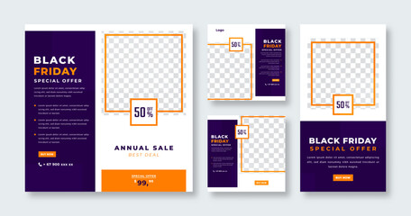 Black Friday Sale for Social Media Post, Mobile App, Banners, Stories and Web Internet Ads Flyer Template Set