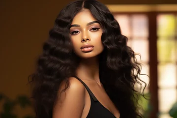  Beauty Fashion model. Black woman face & beautiful voluminous hair. Afro american girl. Beauty skin female face. .Healthy hair with luxurious Updo haircut. Waves, Curls volume Hairstyle. Hair Salon. © STORYTELLER