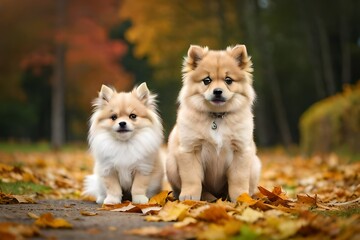 Obraz premium dog in autumn park generated by AI tool 